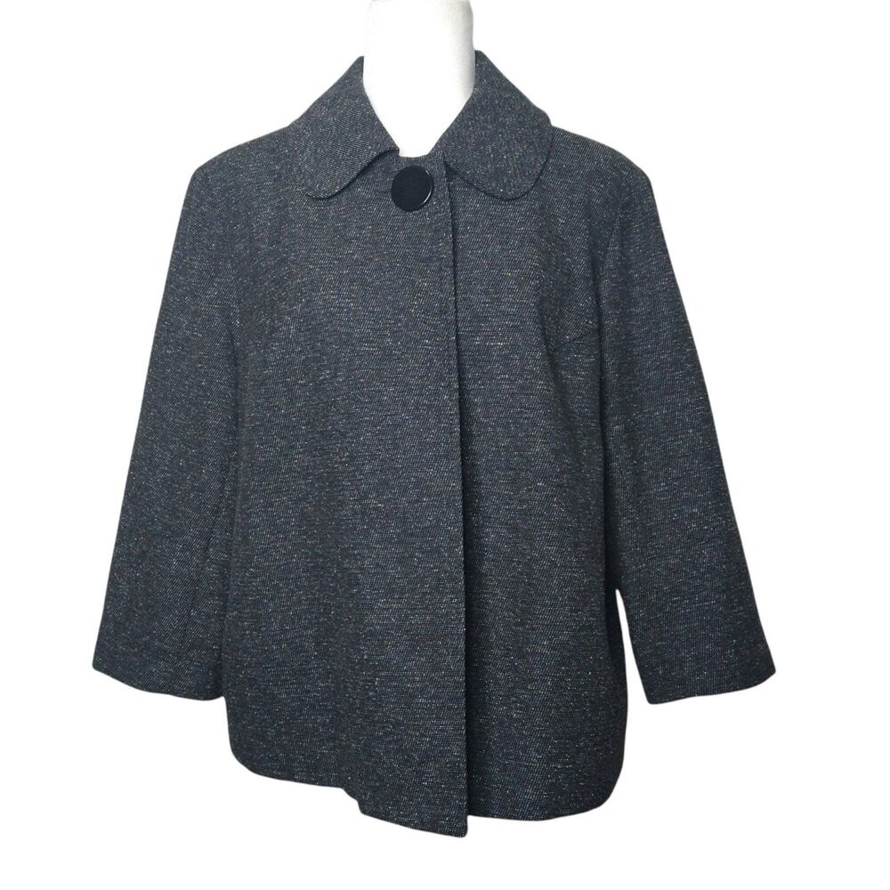 Harve Benard Single Top Button Blazer Womem's L Dark Speckled Gray Lined Classic
